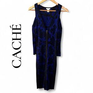 Y2K CACHE small Blue and Black cold shoulder front zip Dress